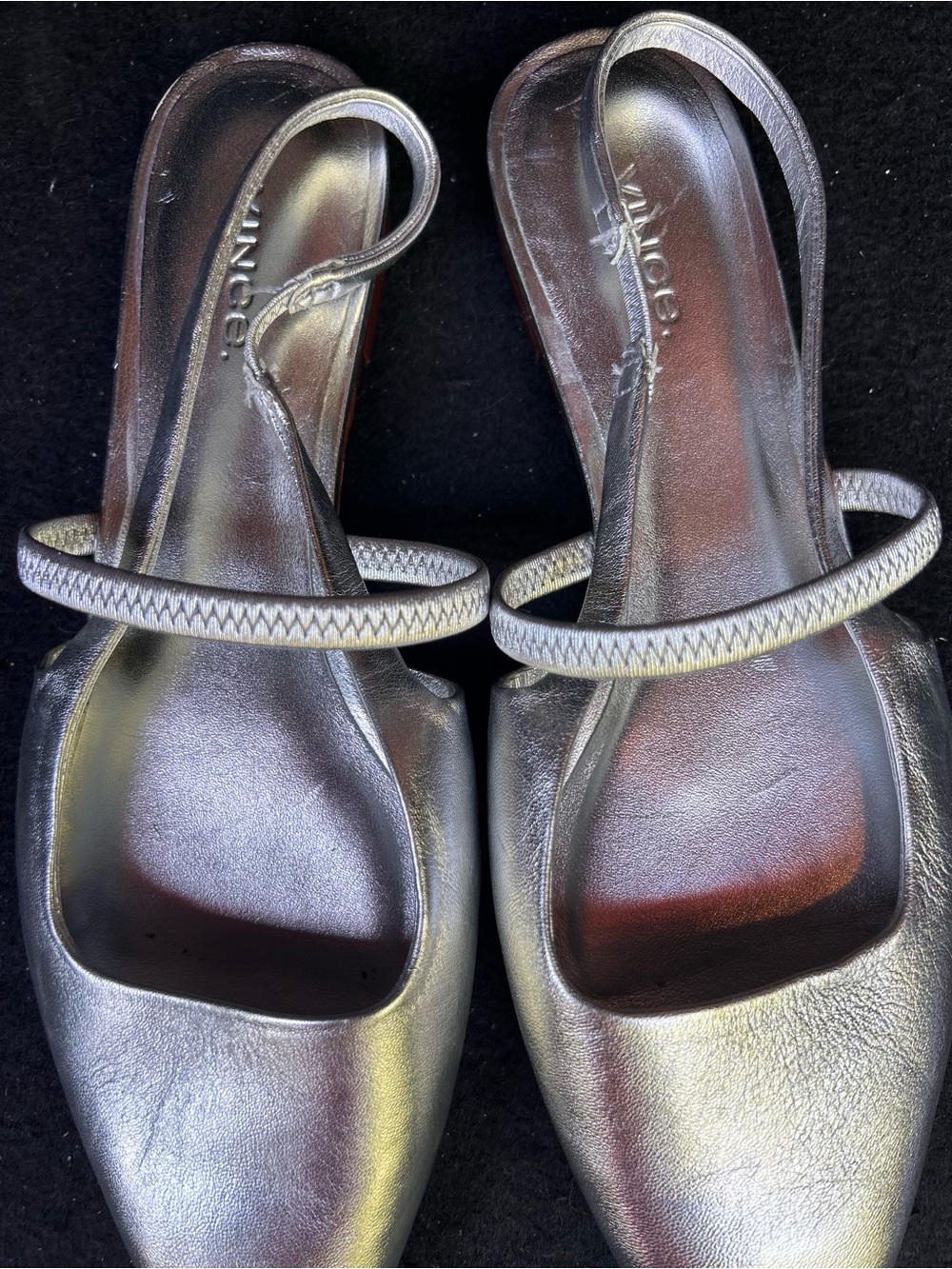 Vince Metallic Silver Slingback Mules